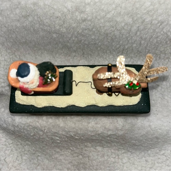 Merry Christmas Santa Reindeer bling green trinket ceramic heavy 3 sections 6" - Picture 4 of 11